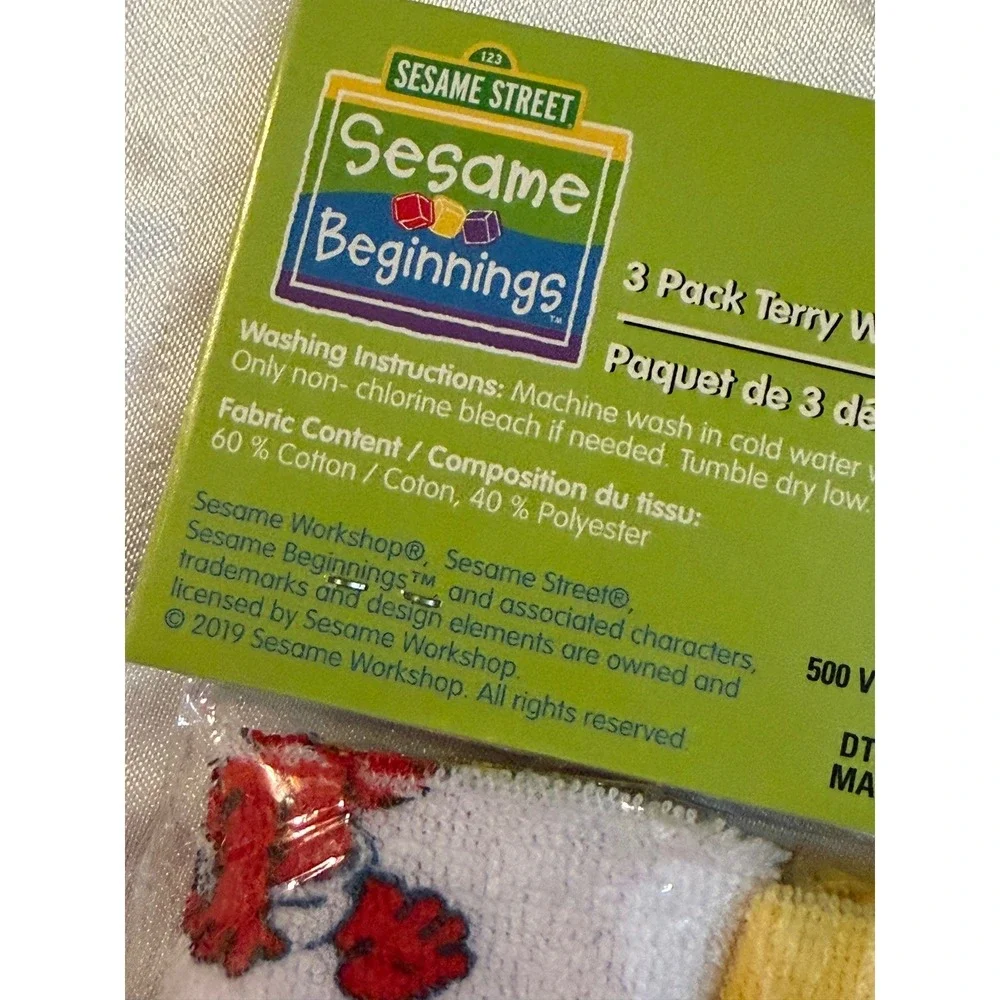 Sesame Beginnings Sesame Street Terry Washcloths 3 Pack Elmo Big Bird SB91578